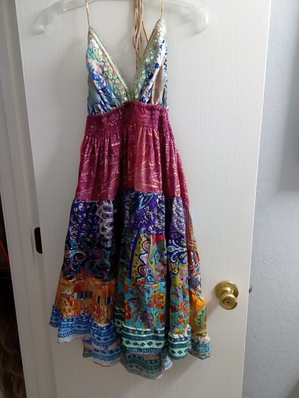 Boho Tiered V-Neck Sleeveless Maxi Dress in Multicolor